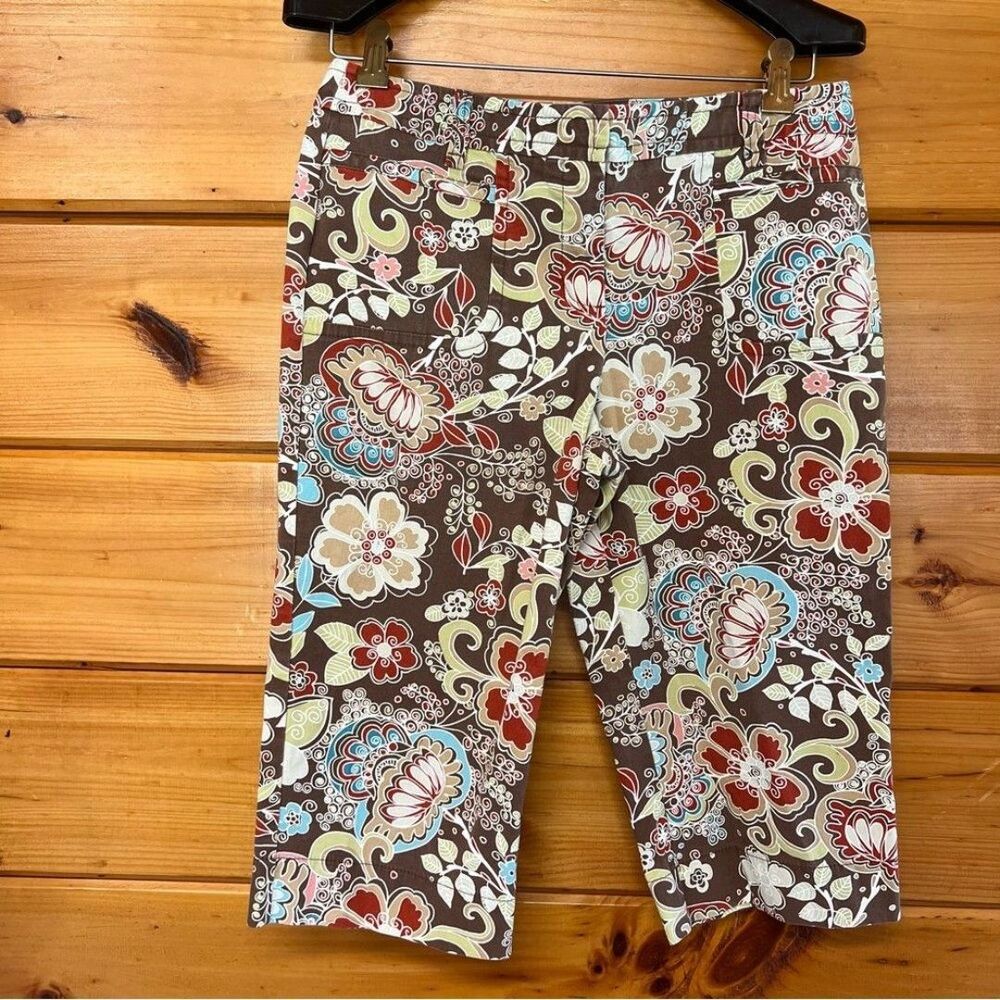 Ann Taylor Capris Loft Floral Cotton Blend Colorful Art Summer Women's M (8-10)